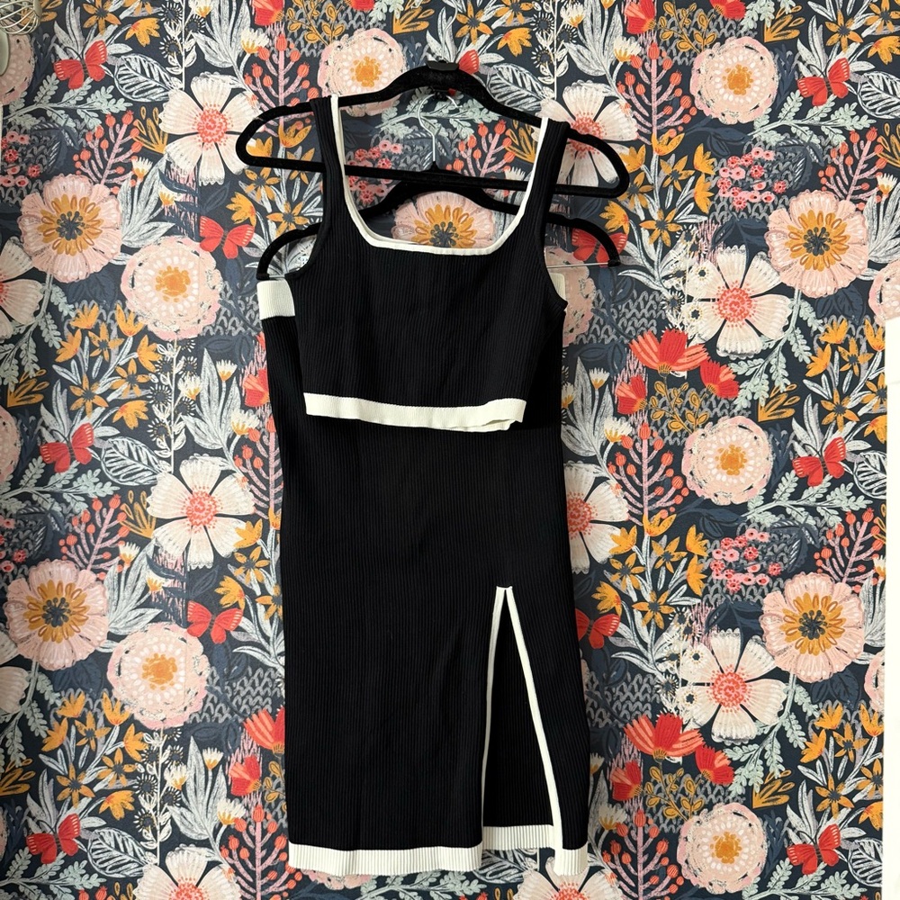 Two Piece Bebe Knit Crop Top and Skirt